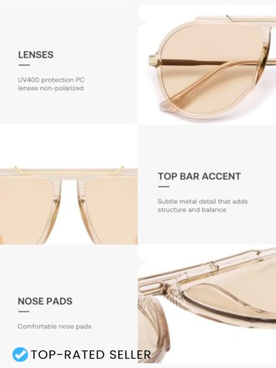 Retro Oversized Aviator Sunglasses Square Vintage Trendy Unisex main image 3